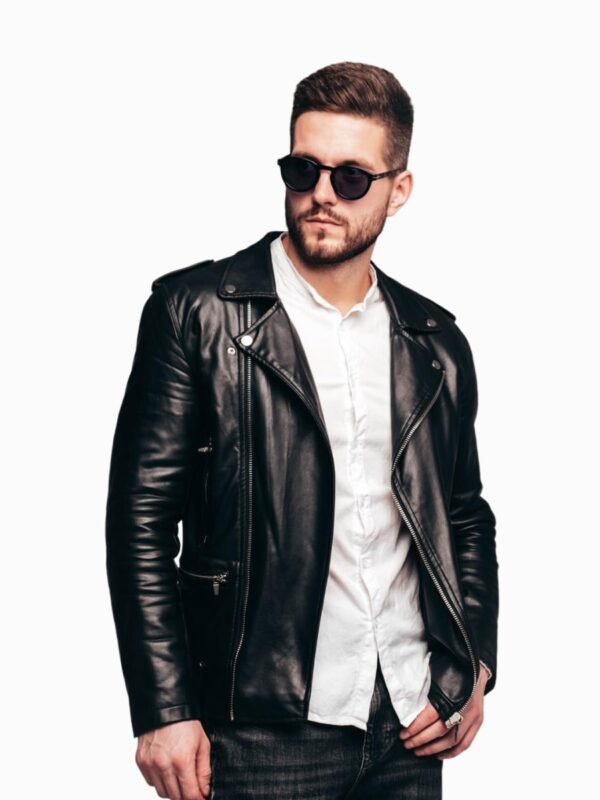 Men’s Black Leather Biker Jacket – Classic Motorcycle Style Outerwear
