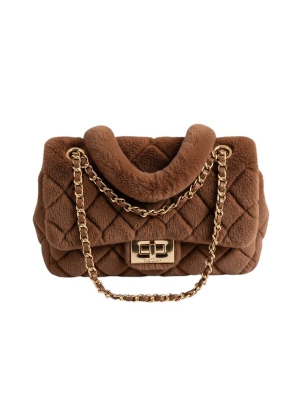 Luxe Quilted Faux-Fur Chain Bag | Chocolate Brow