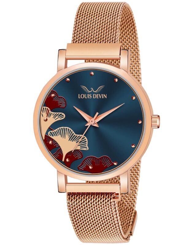 Rose Gold Plated Mesh Chain Analog Wrist Watch for Women