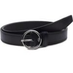 Women’s Faux Leather Belt with Elegant Single Ring Buckle in Classic Black Stylish