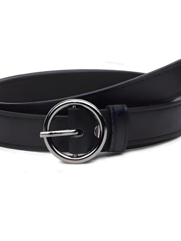 Women’s Faux Leather Belt with Elegant Single Ring Buckle in Classic Black Stylish