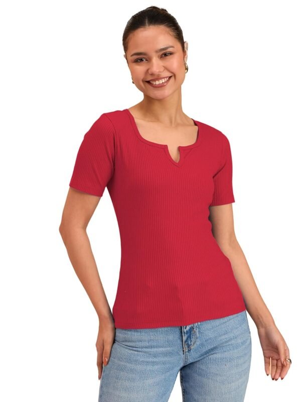 barcino Beige Ribbed V-Neck