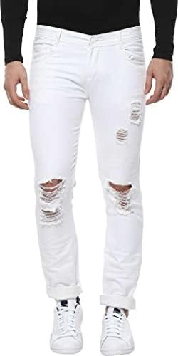 Men's Ice Blue Slim Fit Heavy Distressed/Torn Jeans