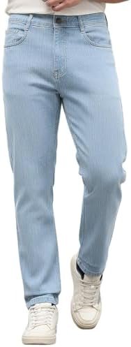 Men's Straight Fit Washed Denim Jeans Stretchable
