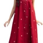 Women’s Cotton Printed Maroon Hand-Print Kurta Set|A-Line Kurta With