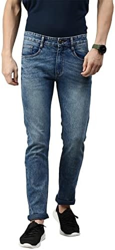 Men's Light Blue Slim Fit Whisker Washed Jeans Stretchable