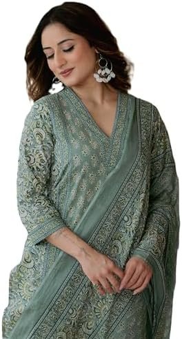 Women’s Cotton Printed Kurta Set with Pants & Dupatta | Elegant Ethnic Wear for