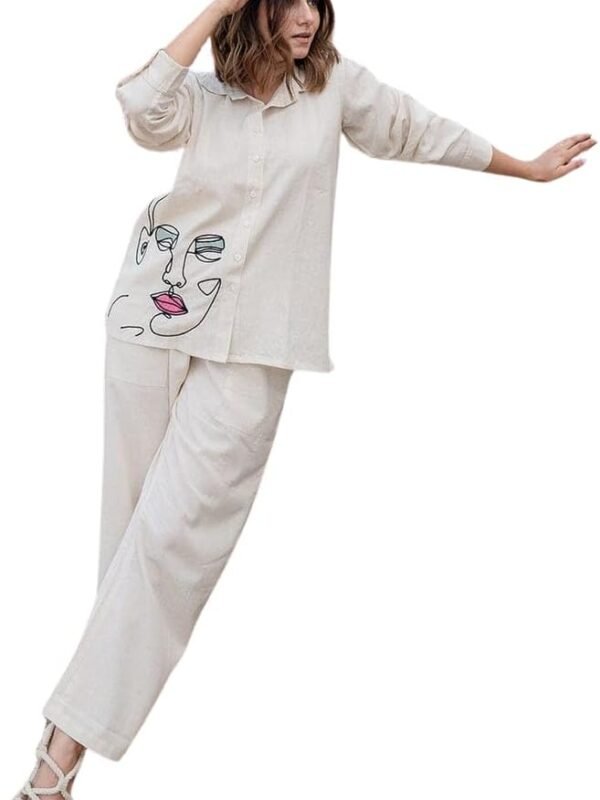 ALLIED GREENWomen’s Cotton Embroidery Co-Ord Set | Casual Wear Pant Top Set |