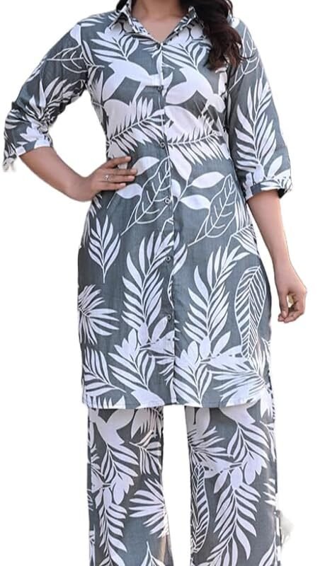 LABEL ADRIJAFloral Print Pure Cotton Tunic Shirt Pant Cord Set Kurta Pant Set