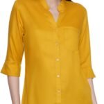 Women’s Rayon Formal Shirt | Solid Office Wear Top for Women | V-Neck