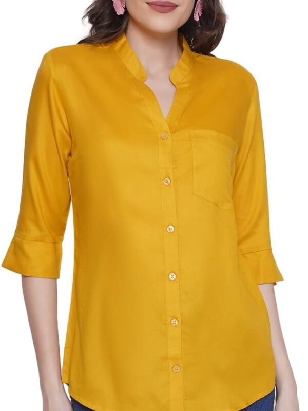 Women’s Rayon Formal Shirt | Solid Office Wear Top for Women | V-Neck