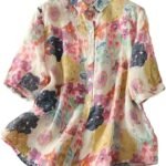 Women’s Casual Button-Down Shirt with Multicolor Floral Print & Half Sleeves,