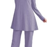 Women’s Solid Color Two-Piece Set | Long Sleeve Top & Wide Leg Pants Co-ord Set
