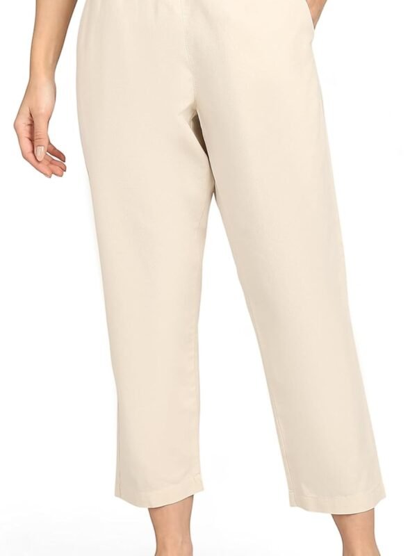 Womens Mid Rise Cotton Relaxed Ankle Pants | 100% Cotton