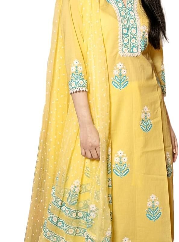 Women’s Cotton Blend Straight Hand Block Printed Kurta with Pant & Dupatta |