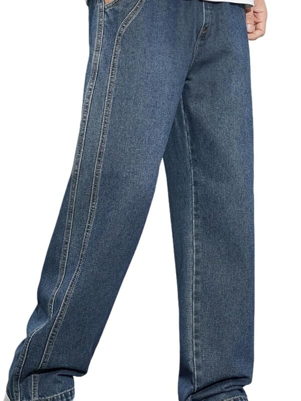Jeans for Men | Loose Fit Light Wash Denim Pants with Wide Leg Streetwear Style